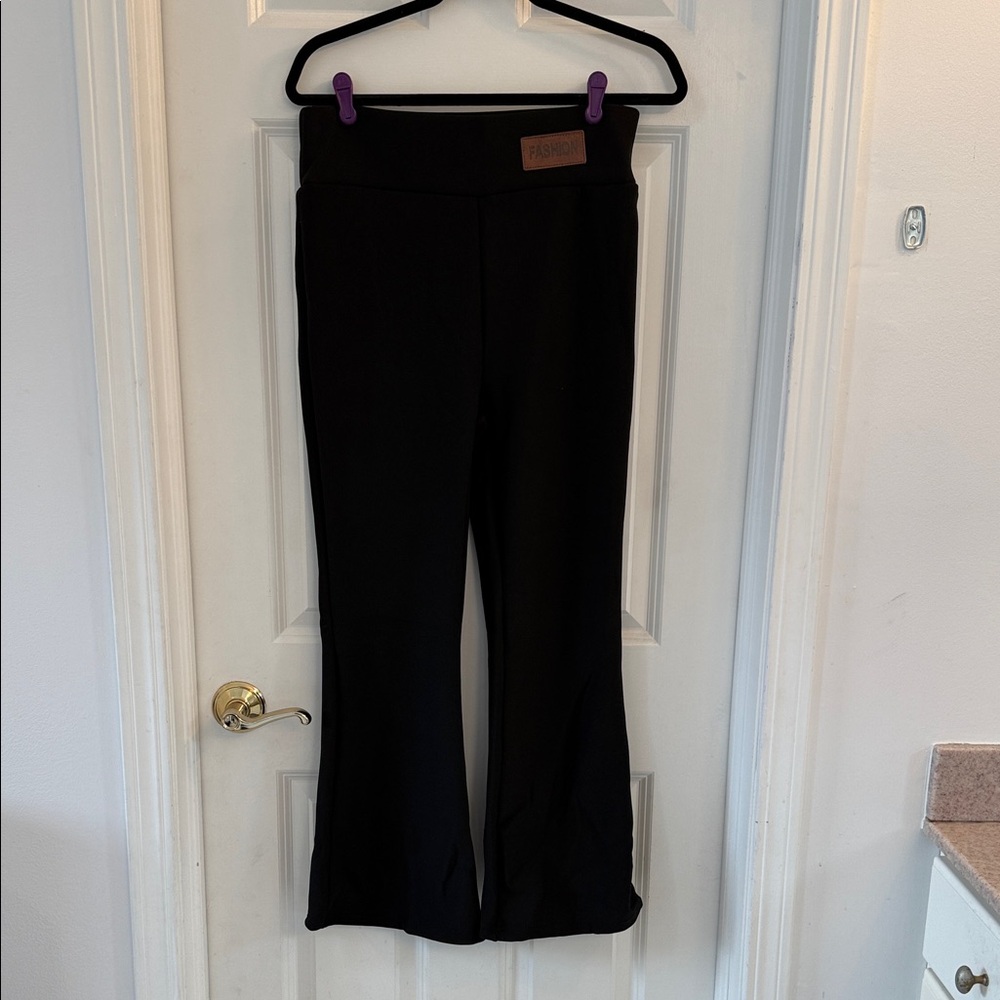 Black Flared Fleece Lined Pants